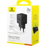Baseus Palm 20W chargeur mural rapide USB-C / USB-A mini taille et compact - Noir