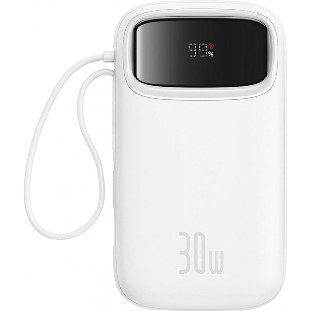 Batterie Externe Baseus QPow 2 20000mAh 30W avec Câbles USB-C Intégrés - Blanc