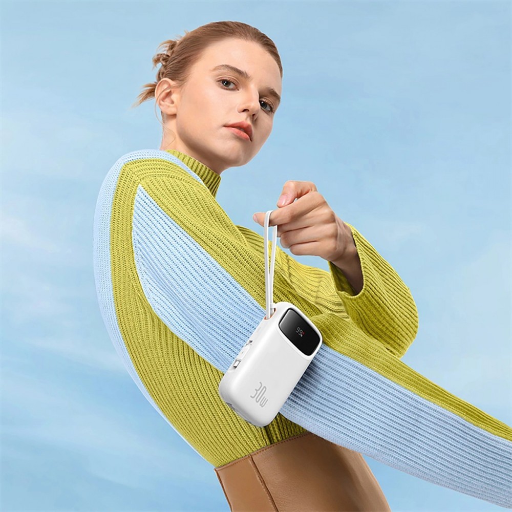 Batterie Externe Baseus QPow 2 20000mAh 30W avec Câbles USB-C Intégrés - Blanc