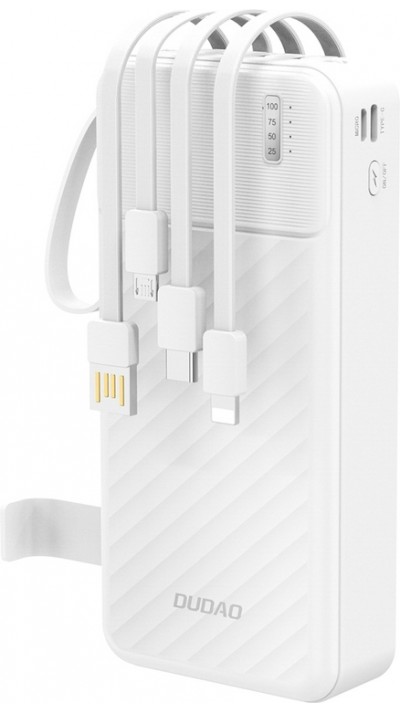 Batterie externe Dudao K11 Pro Powerbank 20000mAh avec câbles intégrés - Blanc