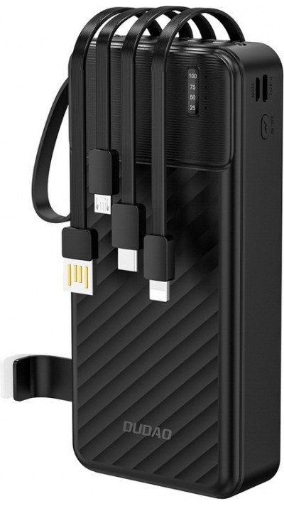 Batterie externe Dudao K11 Pro Powerbank 20000mAh avec c&acirc;bles int&eacute;gr&eacute;s - Noir