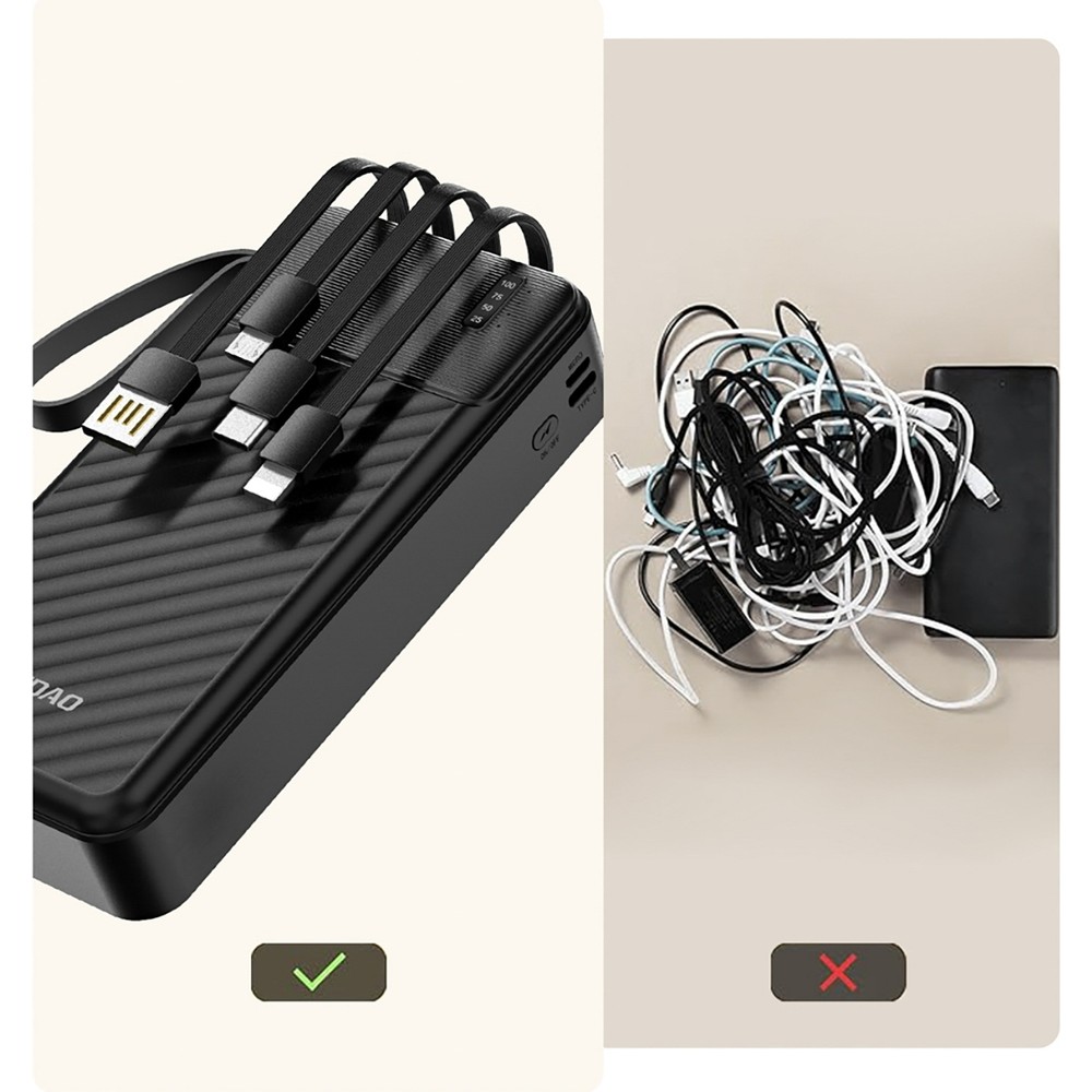 Batterie externe Dudao K11 Pro Powerbank 20000mAh avec c&acirc;bles int&eacute;gr&eacute;s - Noir