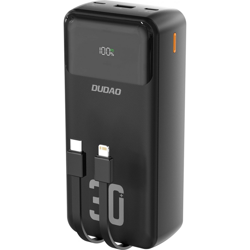 Batterie externe Dudao K15MAX 30000mAh PD 22.5W Power bank avec câbles intégrés - Noir