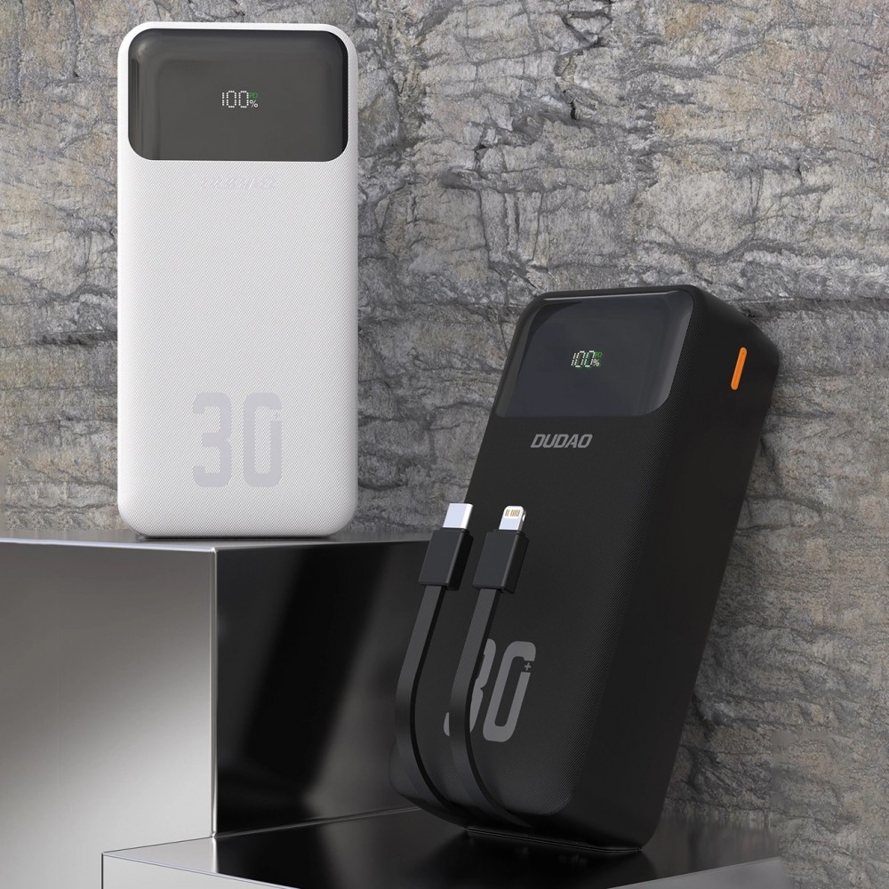 Batterie externe Dudao K15MAX 30000mAh PD 22.5W Power bank avec câbles intégrés - Noir
