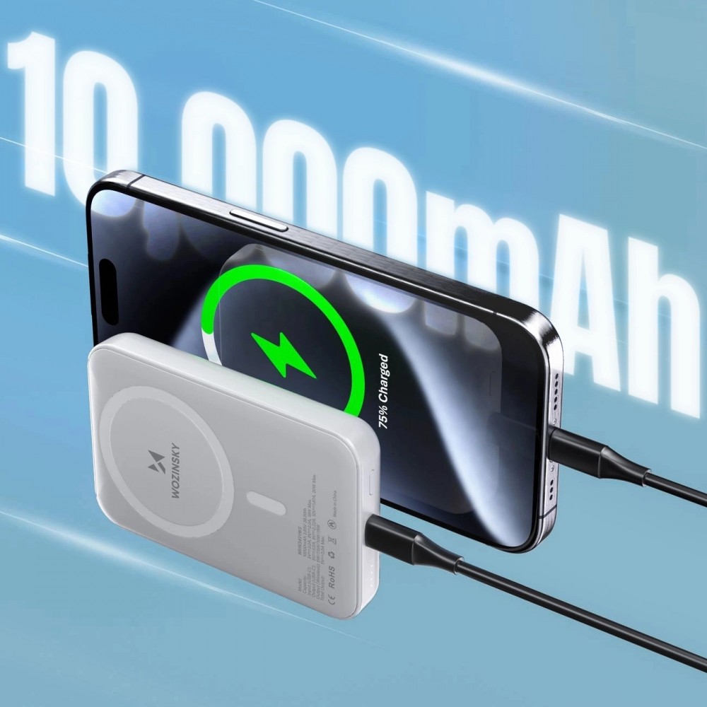 Batterie externe magnétique MagSafe Wozinsky 10000 mAh PD 20W chargeur portable Power Bank - Blanc