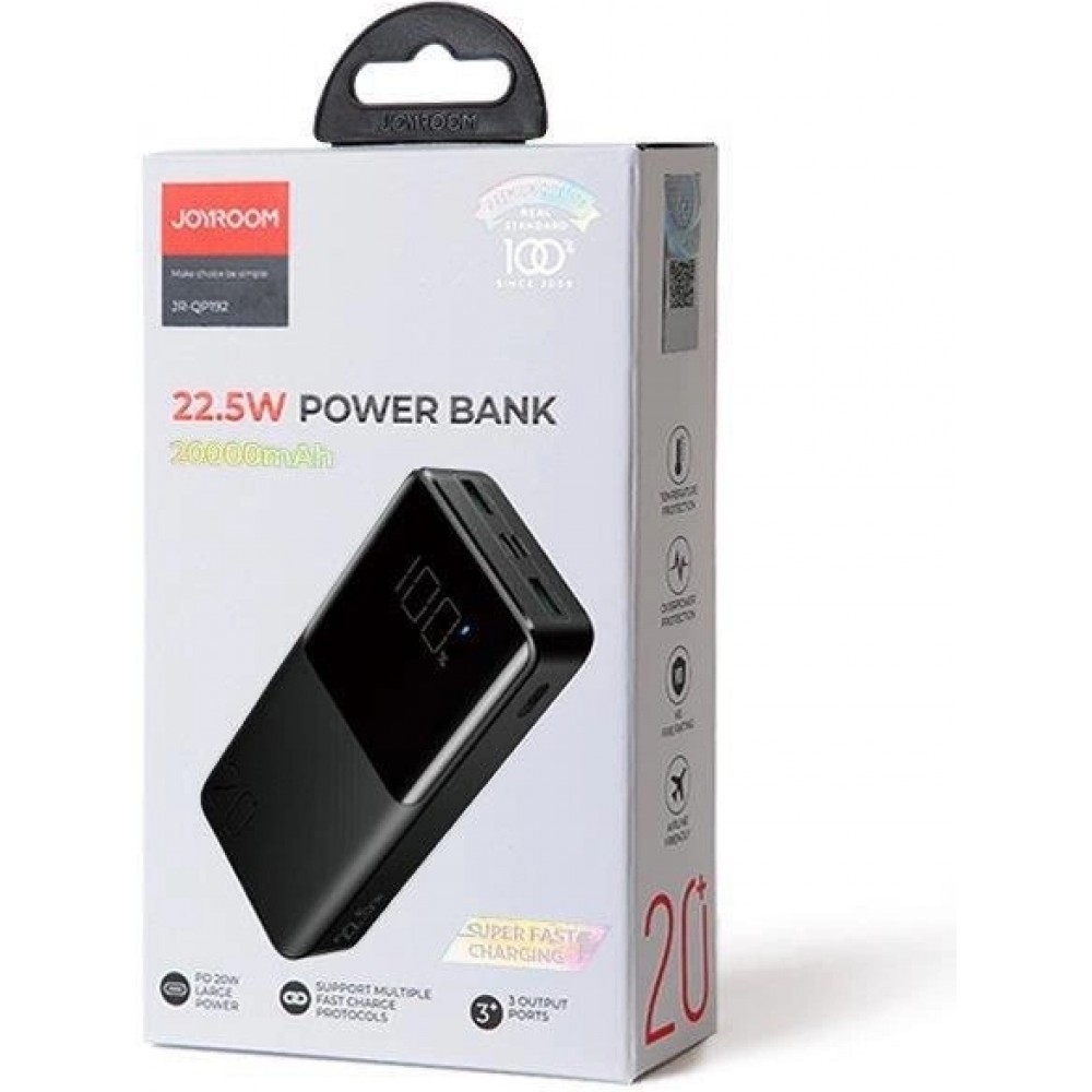 Batterie externe Powerbank Joyroom 20000mAh 22.5W PD QC3.0 AFC puissance rapide portable - Noir