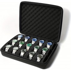 Boîte de rangement pour montres 15 places avec coussin en mousse anti-choc pour voyage - Noir