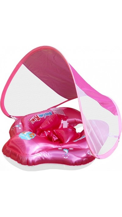 Bouée bébé sécurisée avec harnais et pare-soleil confort et protection UV - Rose
