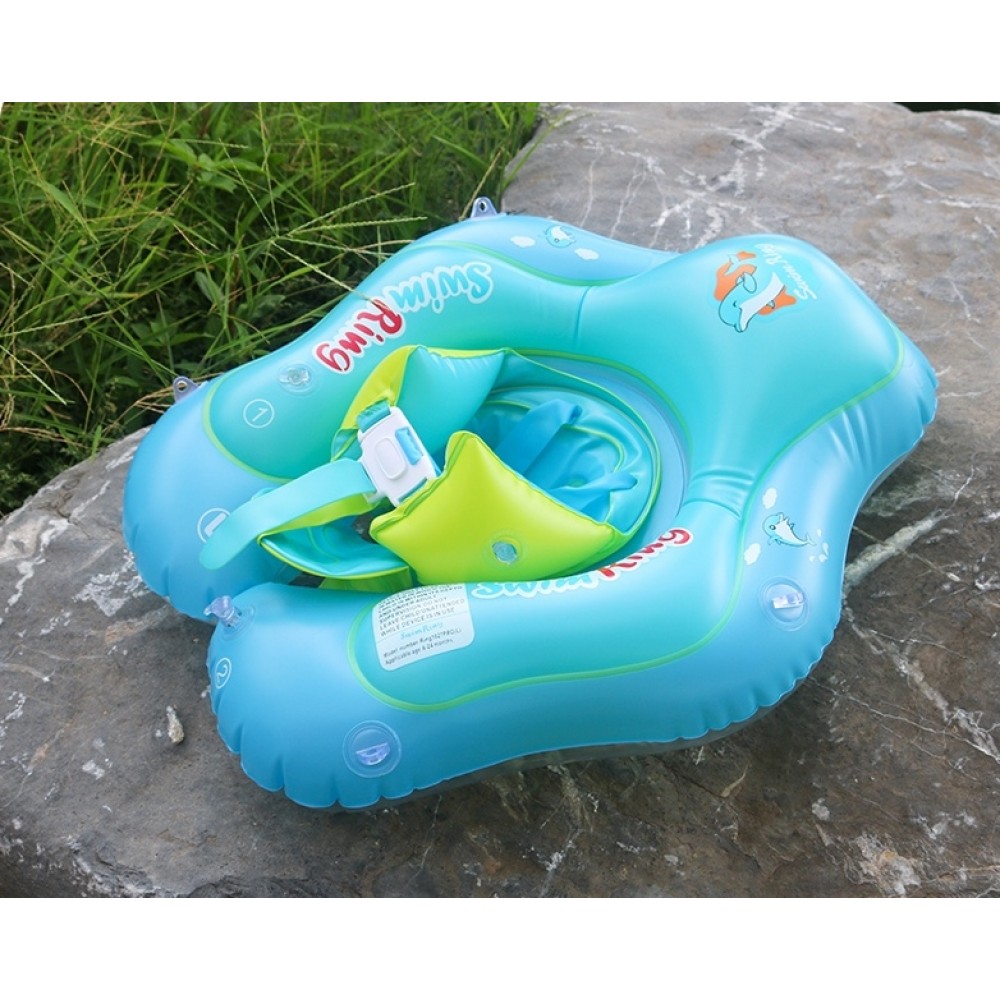 Bouée bébé sécurisée avec harnais et pare-soleil confort et protection UV - Rose