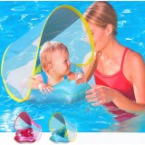 Bouée bébé sécurisée avec harnais et pare-soleil confort et protection UV - Rose