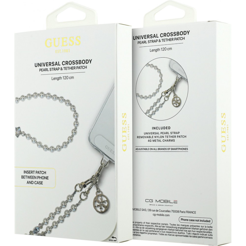 Bracelet chaîne Guess universel pour smartphone avec perles - Blanc