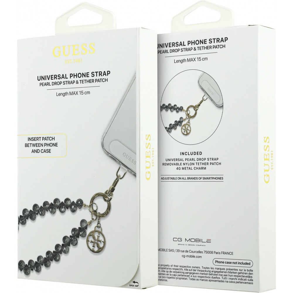 Bracelet chaîne Guess universel pour smartphone avec perles en forme de goutte - Noir
