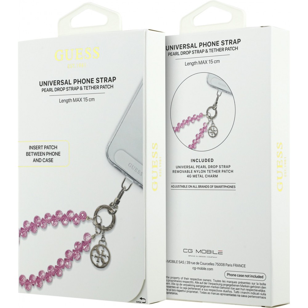 Bracelet chaîne Guess universel pour smartphone avec perles en forme de goutte - Rose