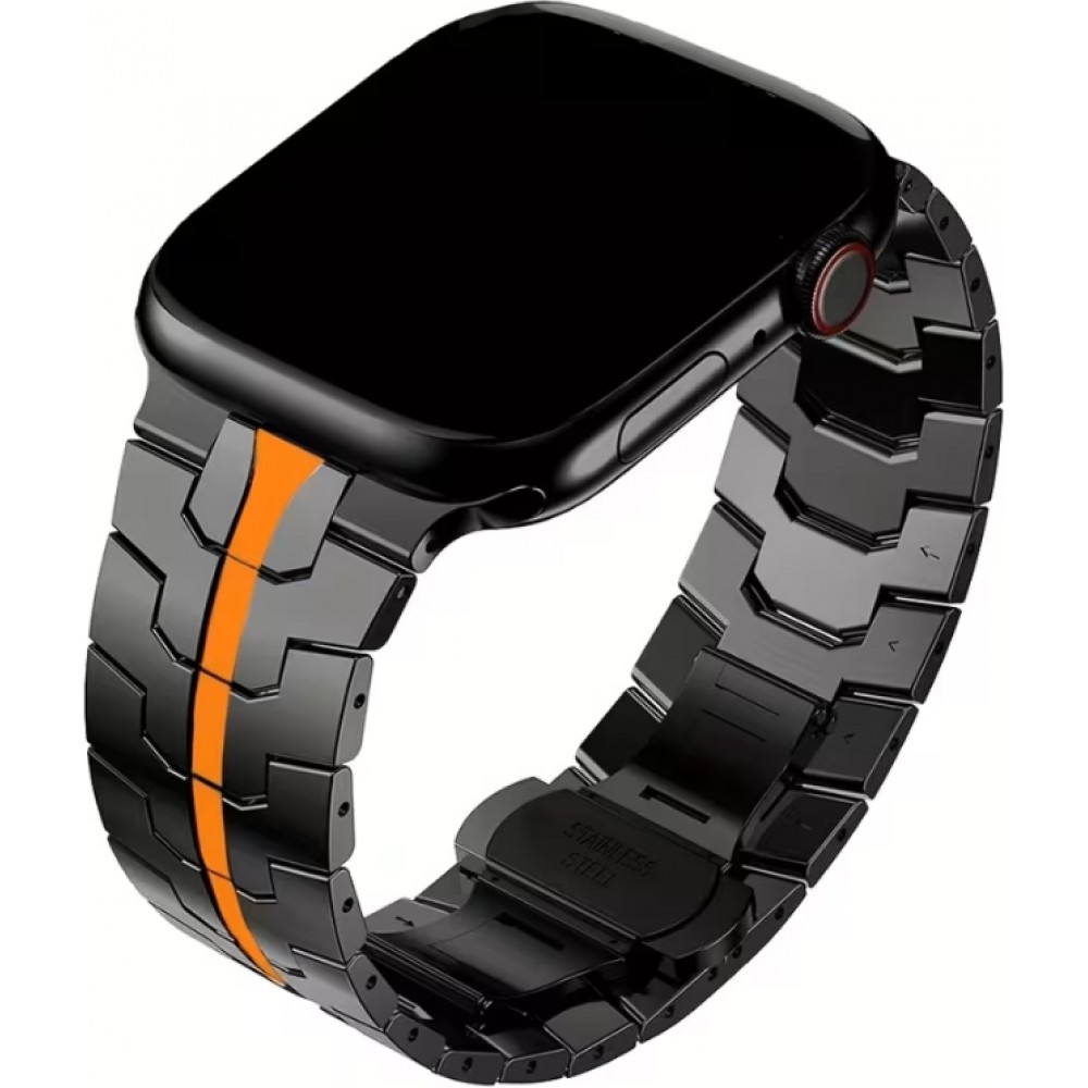 Bracelet de luxe à maillons en acier inoxydable avec une bande orange - Noir - Apple Watch 44/45/46 mm