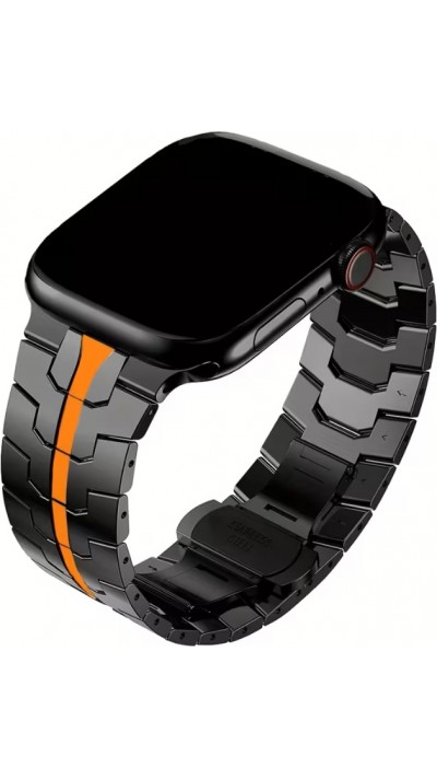 Bracelet de luxe à maillons en acier inoxydable avec une bande orange - Noir - Apple Watch 44/45/46 mm