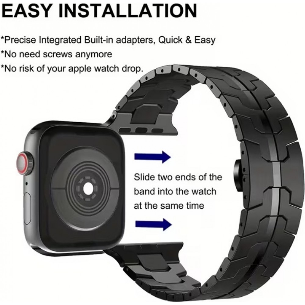 Bracelet de luxe à maillons en acier inoxydable avec une bande orange - Noir - Apple Watch 44/45/46 mm