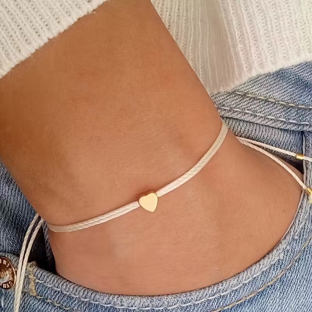 Bracelet mini cœur doré en tissu avec des perles ajustables chic pour fêtes et occasions spéciales - Or