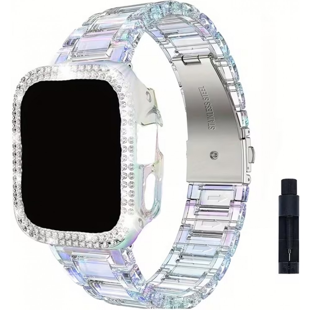 Bracelet transparent scintillant avec coque strass - Blanc - Apple Watch Ultra / Ultra 2 (49 mm)