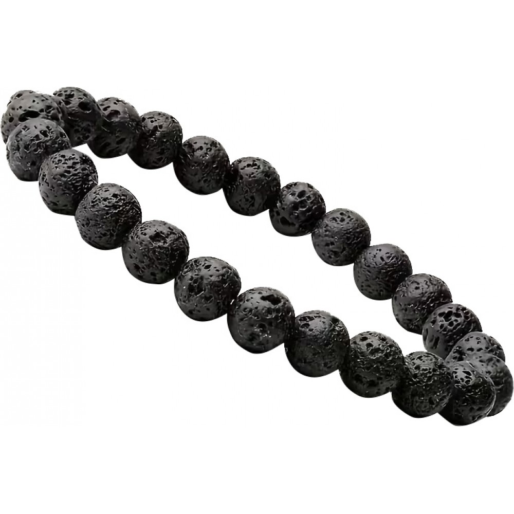 Bracelet unisexe en pierre de lave bijou bohème à perles pour homme et femme (17-20cm) - Noir