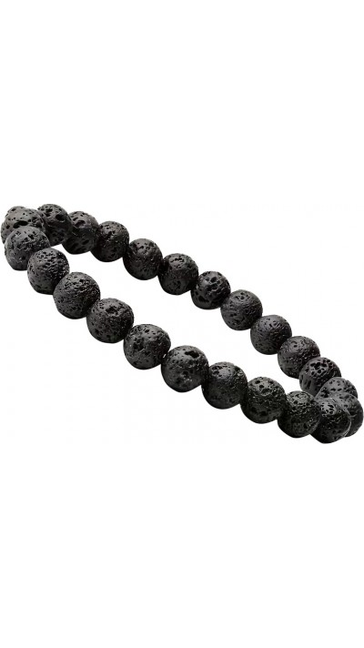 Bracelet unisexe en pierre de lave bijou bohème à perles pour homme et femme (17-20cm) - Noir