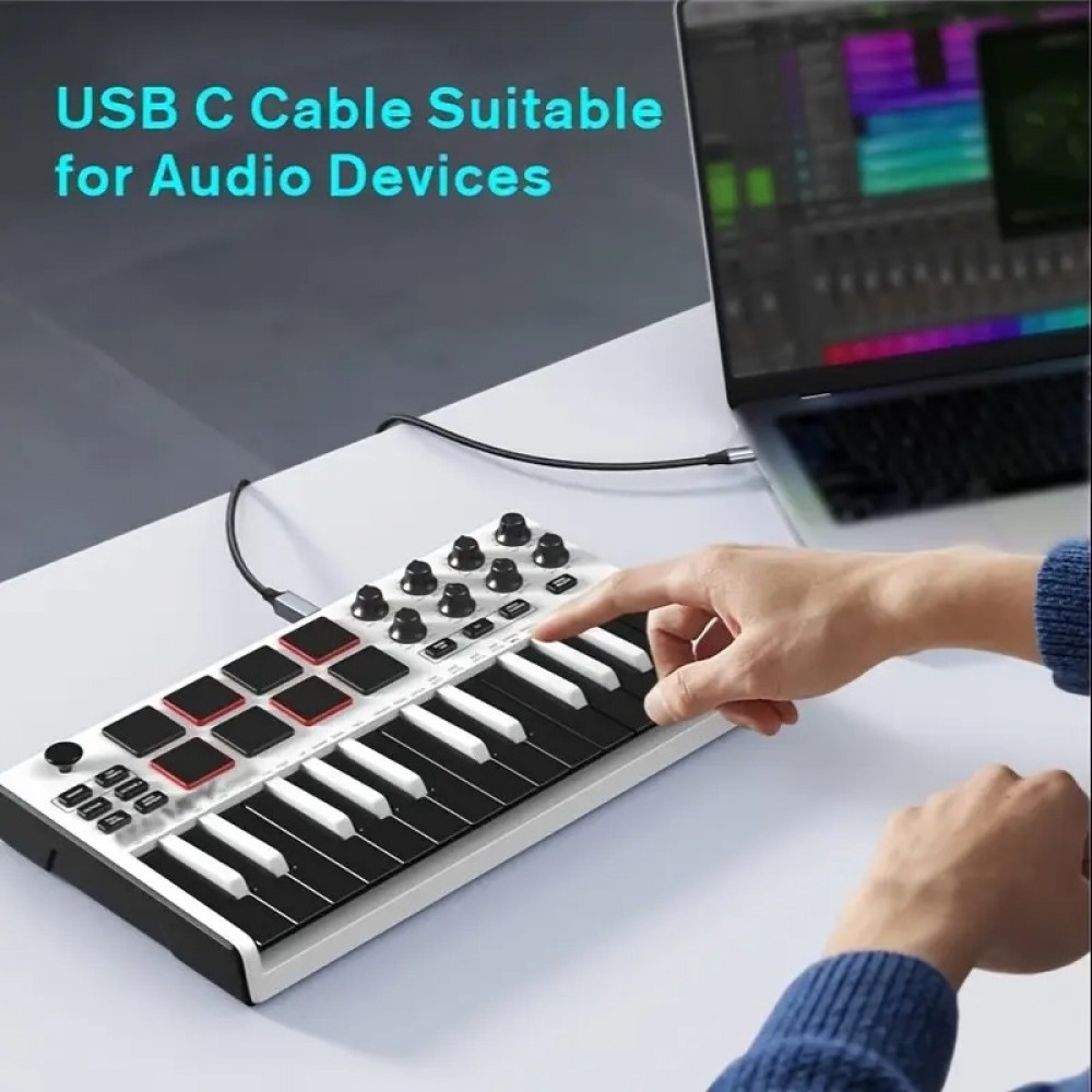 Câble adaptateur USB-B vers USB-C compatible avec différents appareils flexible léger et en nylon (2 m) - Noir