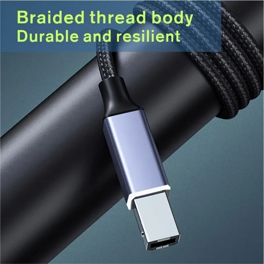 Câble adaptateur USB-B vers USB-C compatible avec différents appareils flexible léger et en nylon (2 m) - Noir