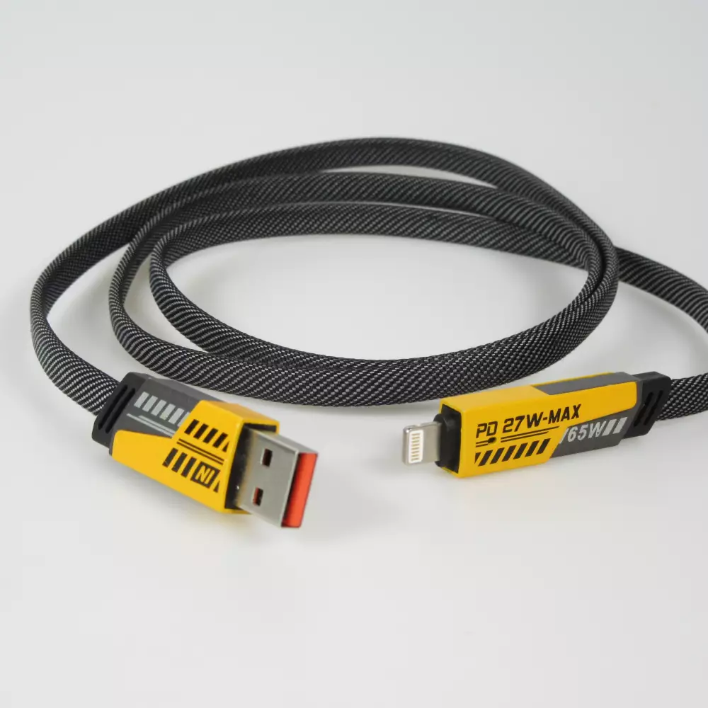 Câble convertible USB-A / USB-C vers Lightning / USB-C multifonction PD 27W, renfort textile et ultra résistant - Noir/orange