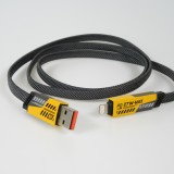 Câble convertible USB-A / USB-C vers Lightning / USB-C multifonction PD 27W, renfort textile et ultra résistant - Noir/orange