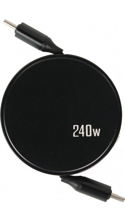 Doppelter USB-C Kabel 240W, retractable, leicht und kompakt (1 m) - Schwarz