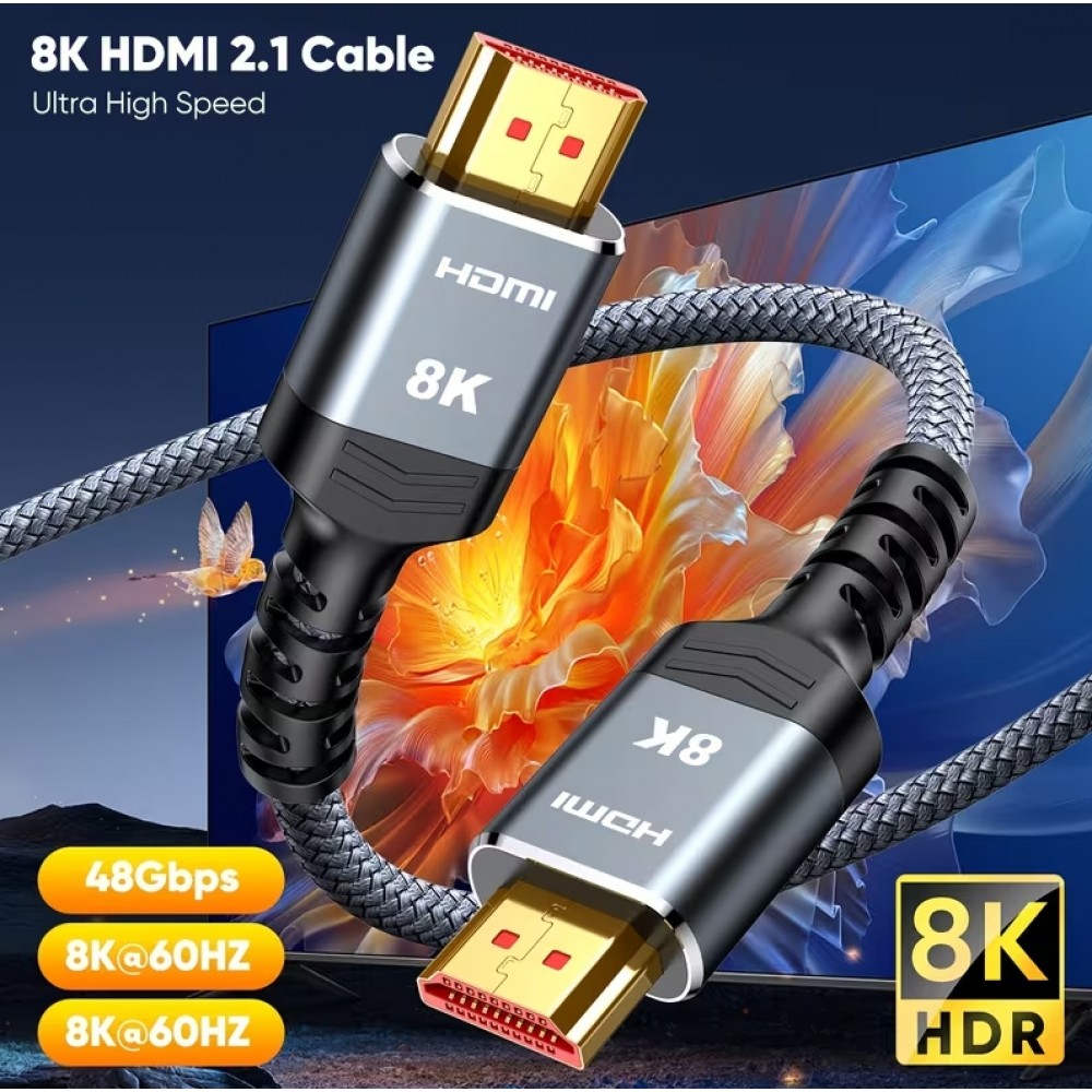 C&acirc;ble HDMI 2.1 Ultra haute vitesse 48Gbps 8K/60Hz 4K/120Hz HDMI m&acirc;le/m&acirc;le tress&eacute; (30cm) - Argent