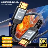 C&acirc;ble HDMI 2.1 Ultra haute vitesse 48Gbps 8K/60Hz 4K/120Hz HDMI m&acirc;le/m&acirc;le tress&eacute; (30cm) - Argent