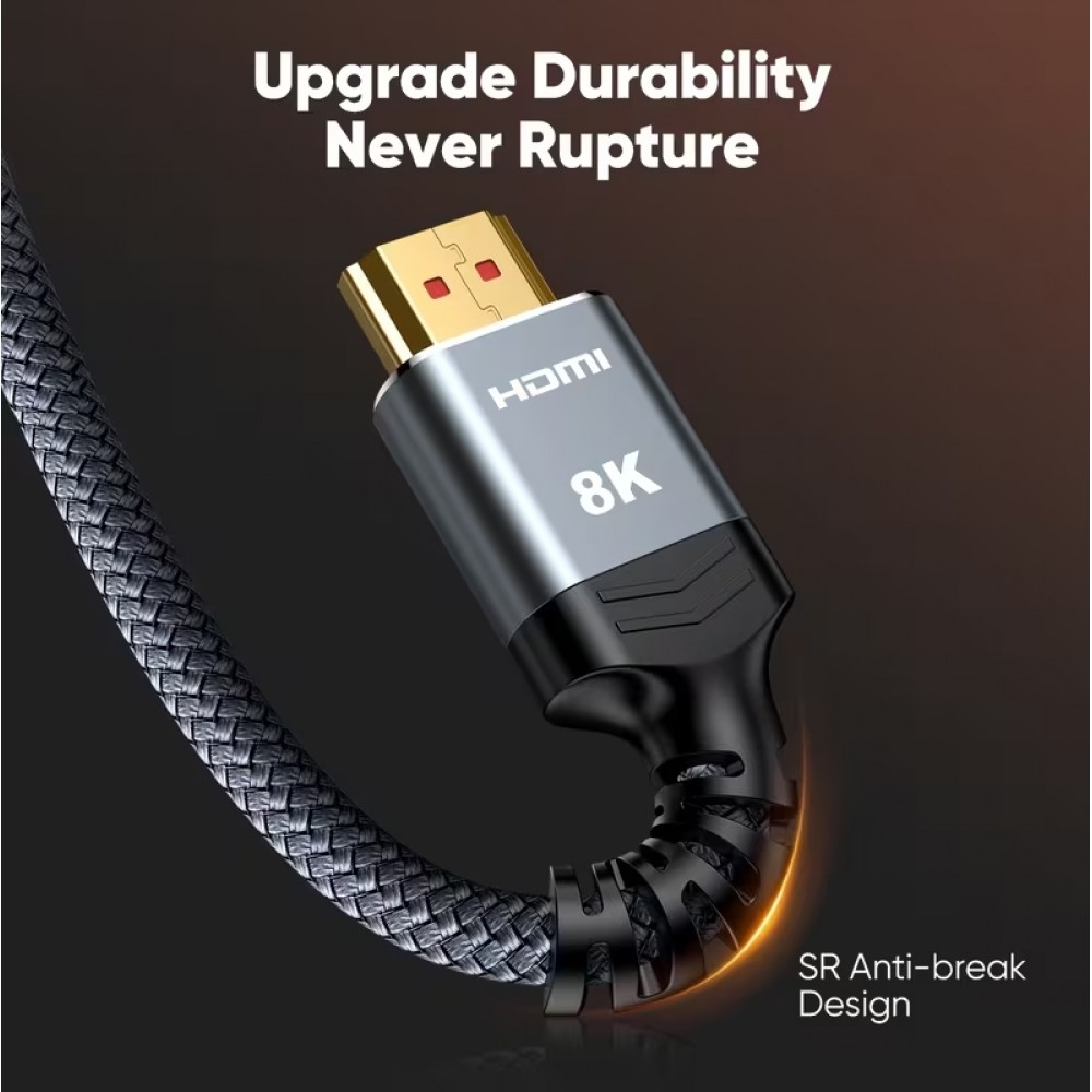C&acirc;ble HDMI 2.1 Ultra haute vitesse 48Gbps 8K/60Hz 4K/120Hz HDMI m&acirc;le/m&acirc;le tress&eacute; (30cm) - Argent