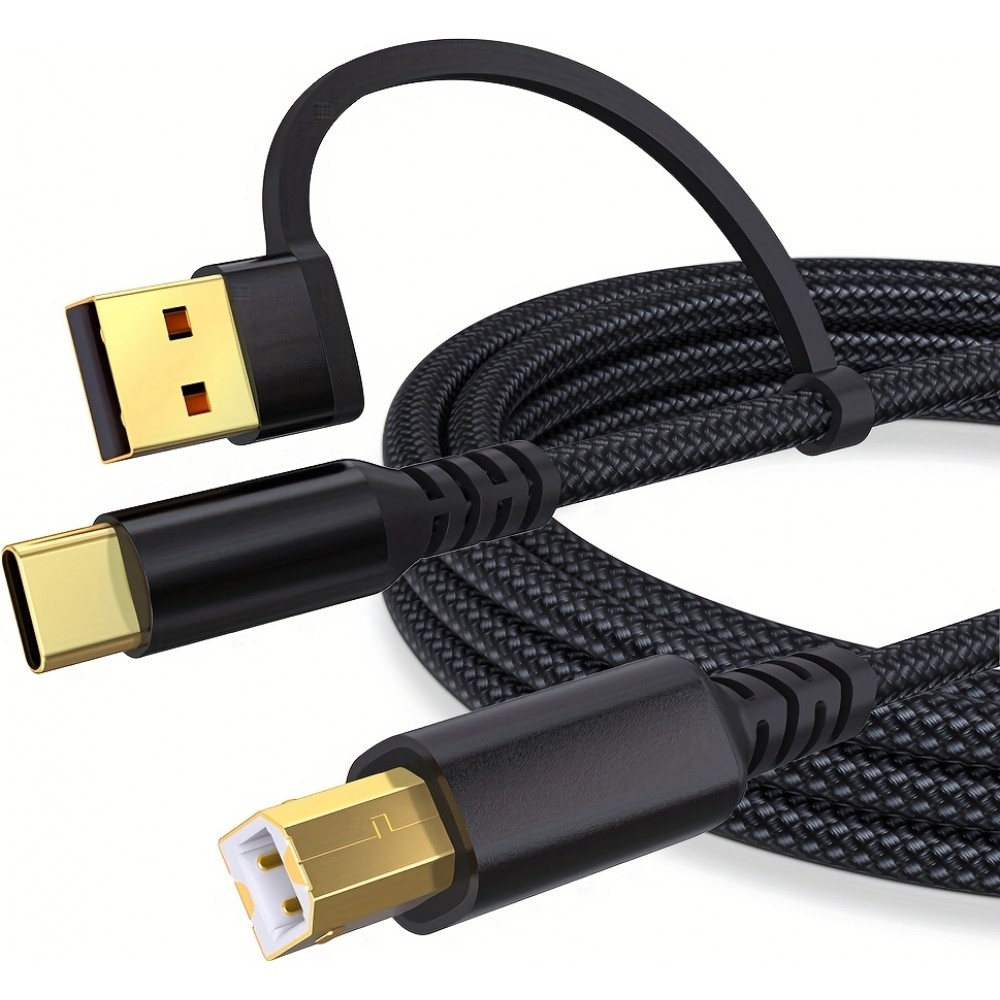 Câble imprimante 2-en-1 USB-A/C vers USB-B pour HP / Canon / Epson / Brother - Noir