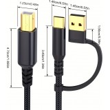 Câble imprimante 2-en-1 USB-A/C vers USB-B pour HP / Canon / Epson / Brother - Noir