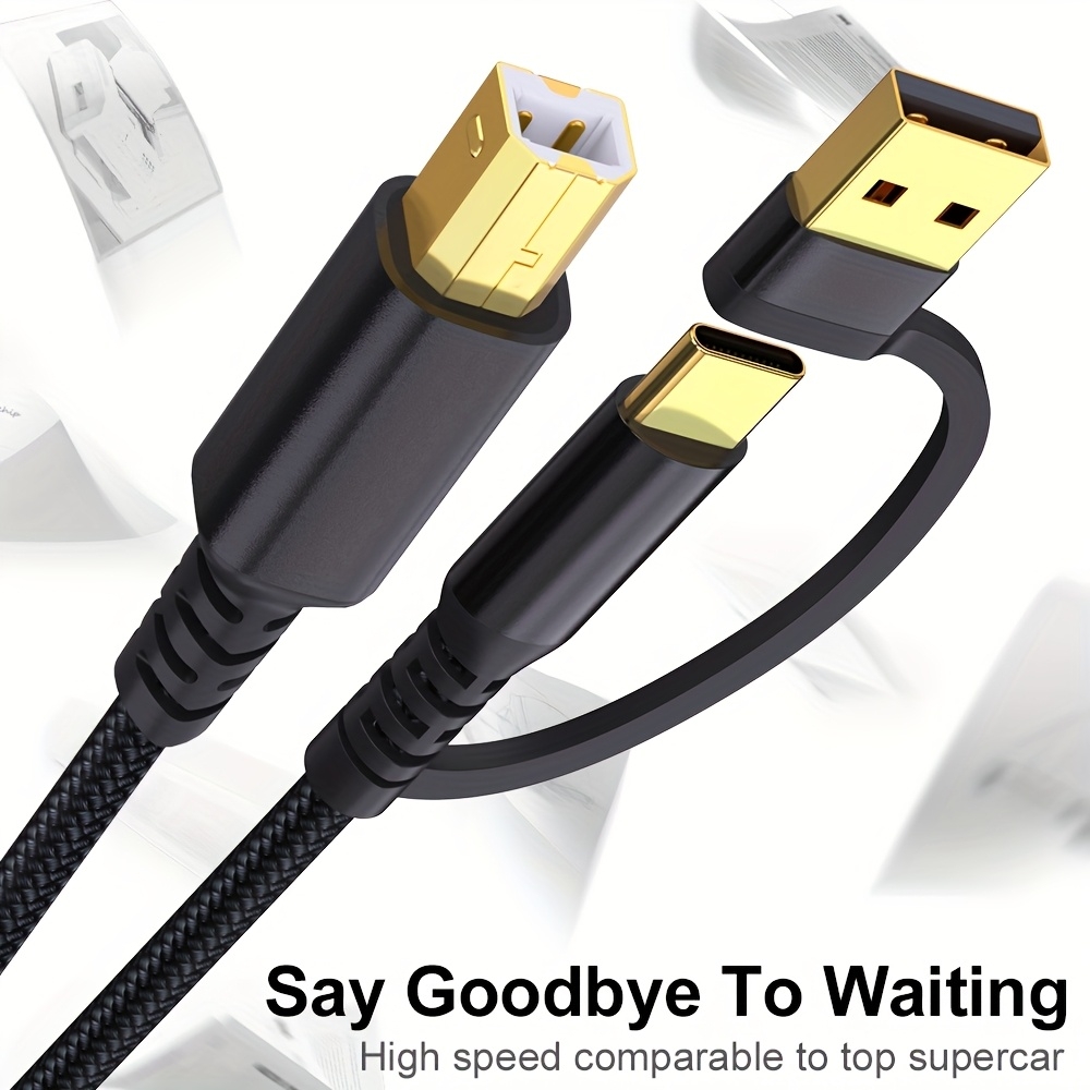 Câble imprimante 2-en-1 USB-A/C vers USB-B pour HP / Canon / Epson / Brother - Noir