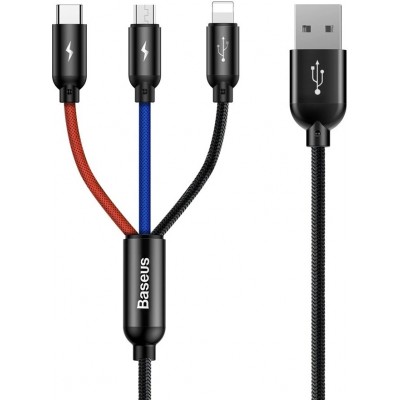 Câble USB 3 en 1 Baseus Micro USB / Lightning / USB-C 3.5A (1.2 m) charge et données - Noir