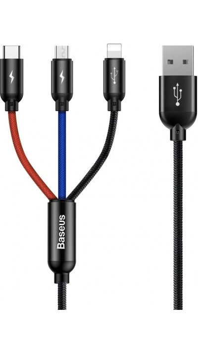 Câble USB 3 en 1 Baseus Micro USB / Lightning / USB-C 3.5A (1.2 m) charge et données - Noir