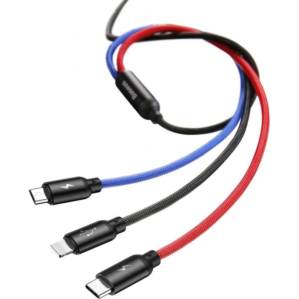 Câble USB 3 en 1 Baseus Micro USB / Lightning / USB-C 3.5A (1.2 m) charge et données - Noir