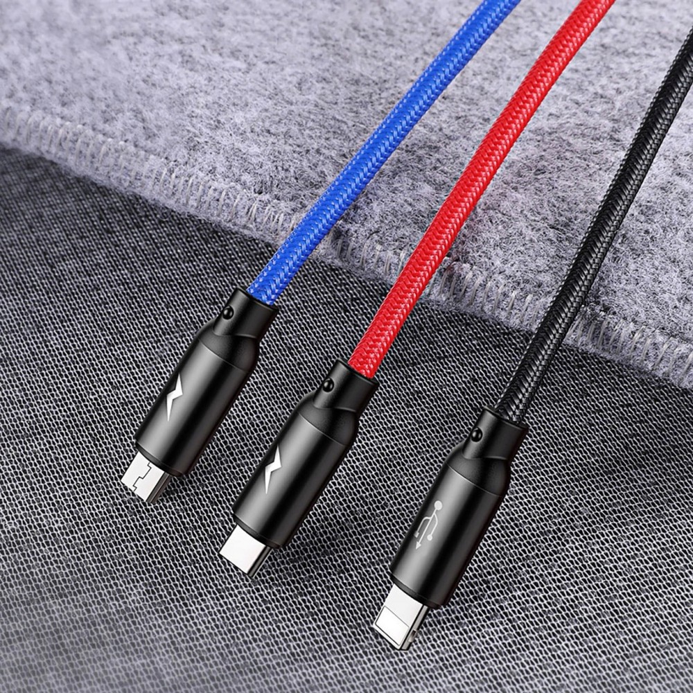 Câble USB 3 en 1 Baseus Micro USB / Lightning / USB-C 3.5A (1.2 m) charge et données - Noir