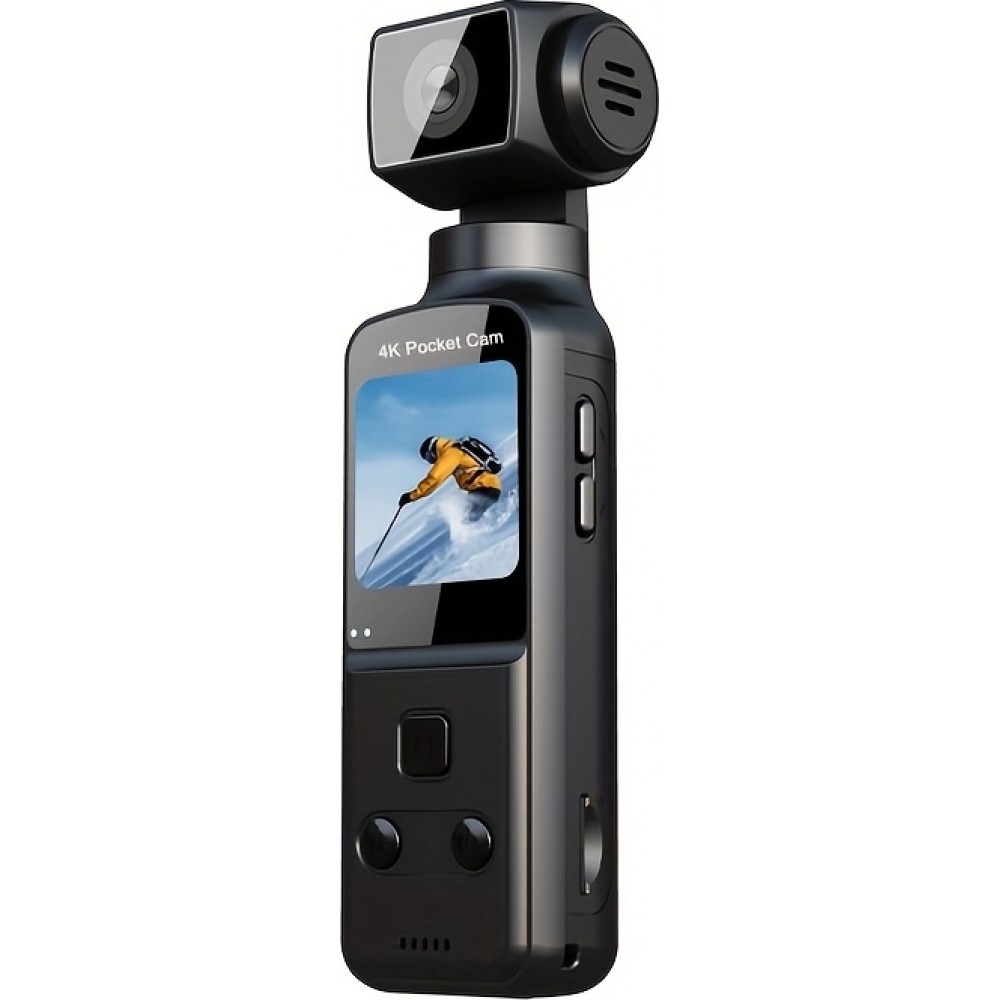 Caméra d'action portable 4K avec objectif rotatif 270° légère rechargeable pour vlogging et voyage - Noir