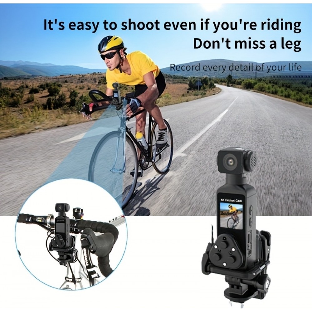 Caméra d'action portable 4K avec objectif rotatif 270° légère rechargeable pour vlogging et voyage - Noir