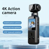 Caméra d'action portable 4K avec objectif rotatif 270° légère rechargeable pour vlogging et voyage - Noir