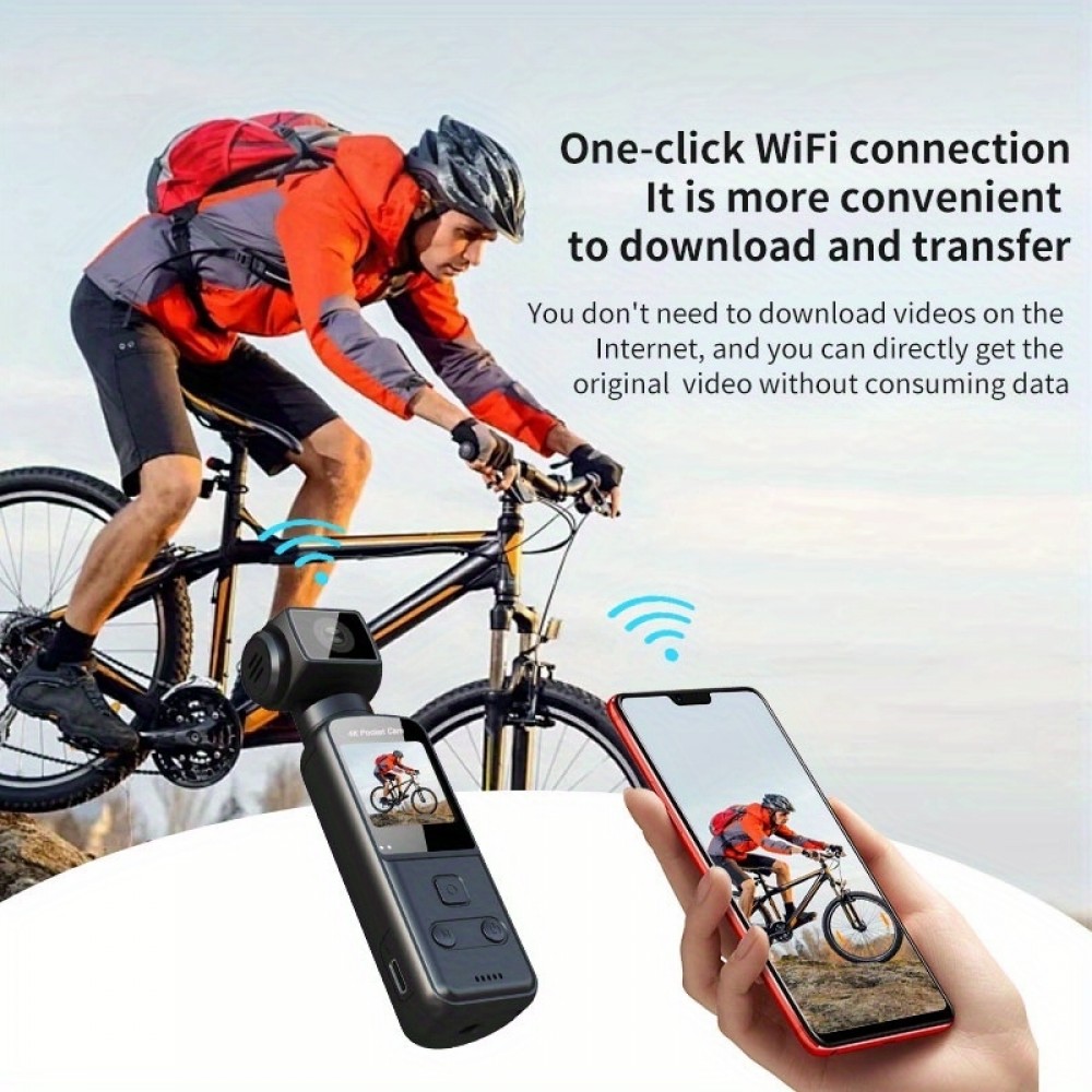 Caméra d'action portable 4K avec objectif rotatif 270° légère rechargeable pour vlogging et voyage - Noir