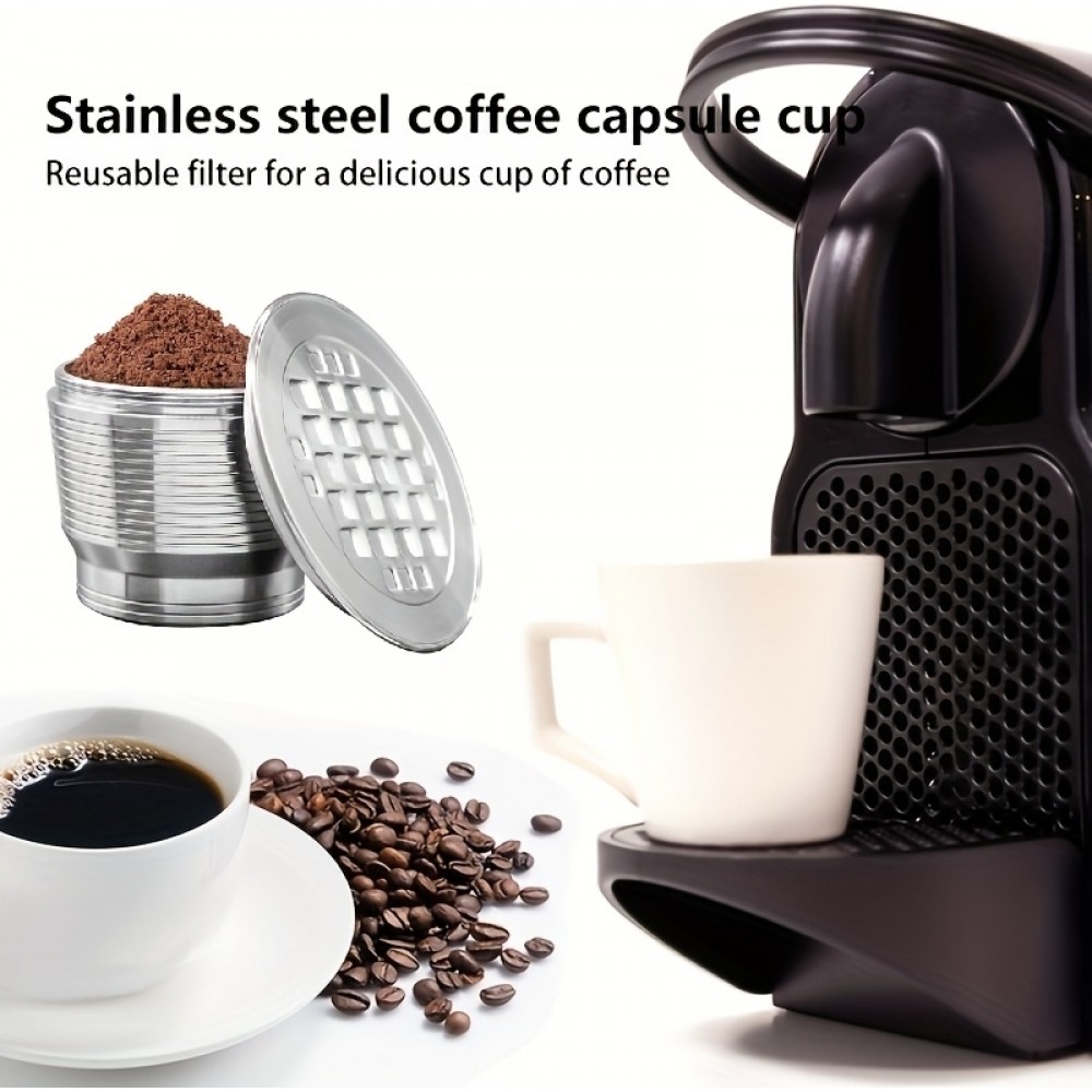 Capsule en acier inoxydable réutilisable pour café compatible avec machine Nespresso - Argent