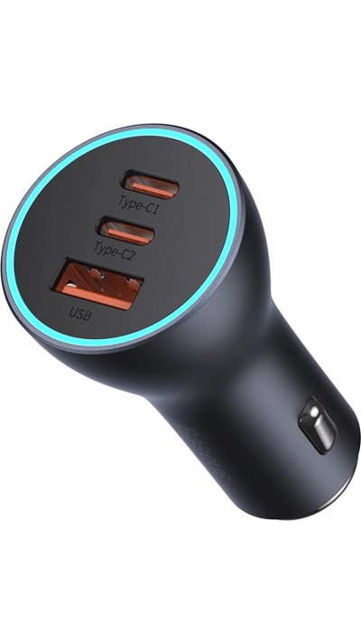 Chargeur de voiture Baseus Golden Contactor Pro USB-A et 2x USB-C 65W - Gris