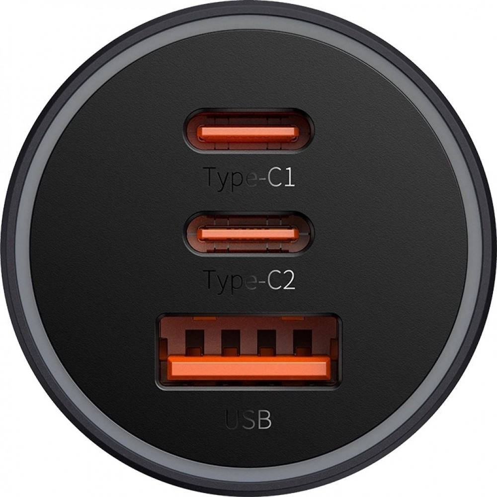 Chargeur de voiture Baseus Golden Contactor Pro USB-A et 2x USB-C 65W - Gris