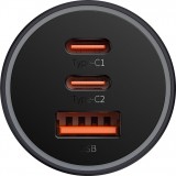 Chargeur de voiture Baseus Golden Contactor Pro USB-A et 2x USB-C 65W - Gris