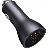 Chargeur de voiture Baseus Golden Contactor Pro USB-A et 2x USB-C 65W - Gris