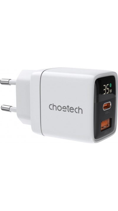 Choetech USB-C PD 35W Schnellladegerät mit 2 Ports und integriertem Schutz - Weiß