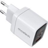 Chargeur mural Choetech USB-C PD 35W double port rapide avec protections intégrées - Blanc